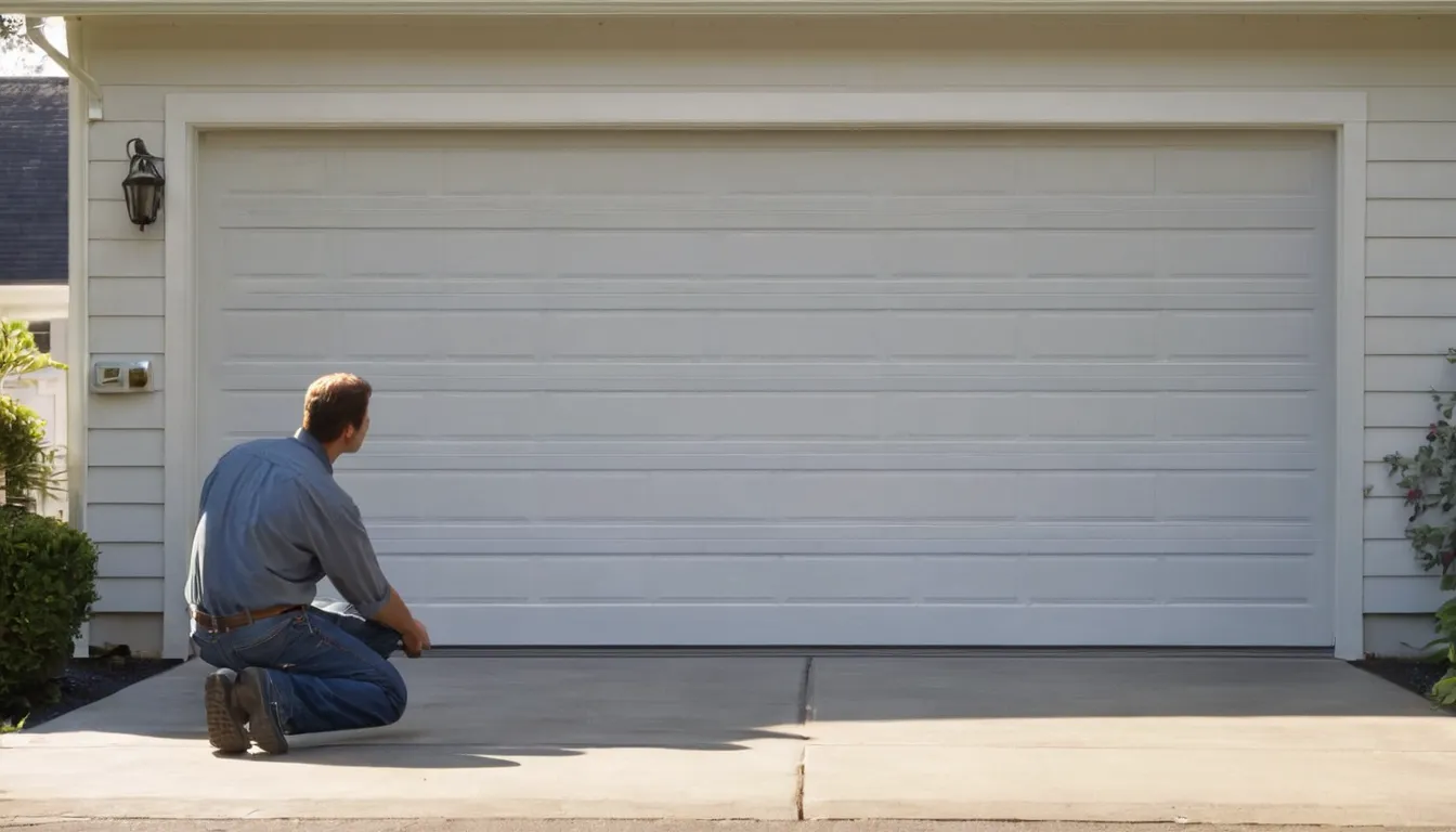 A friendly local garage door provider checking a residential garage door track in the Chesapeake Beach area